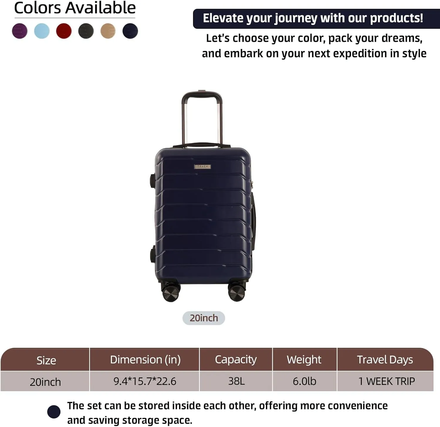 1 Piece Carry on Luggage ABS PC Hardshell TSA Lock Aluminum Trolley Spinner Wheels (Blue, 1 Piece)