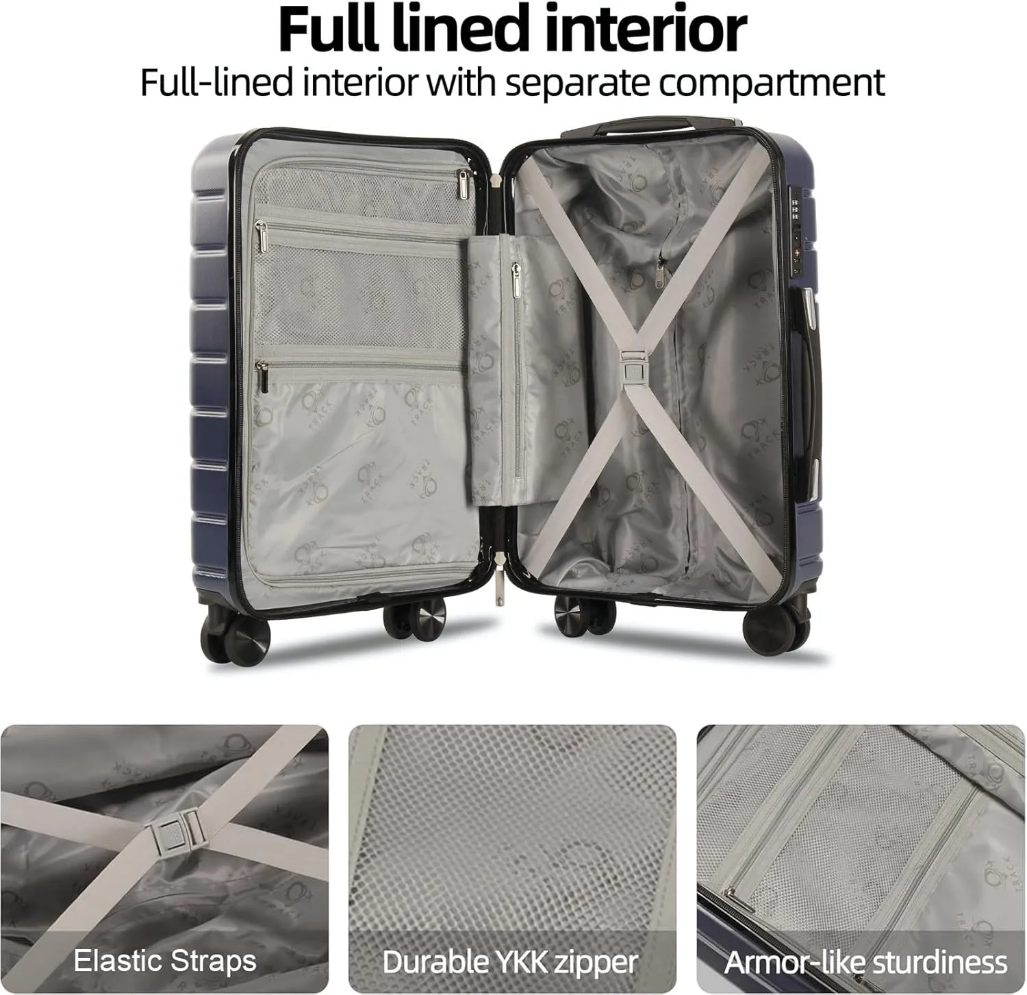 1 Piece Carry on Luggage ABS PC Hardshell TSA Lock Aluminum Trolley Spinner Wheels (Blue, 1 Piece)
