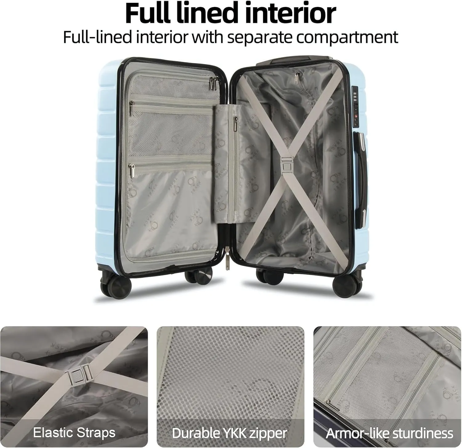 1 Piece Carry on Luggage ABS PC Hardshell TSA Lock Aluminum Trolley Spinner Wheels (Sky Blue, 1 Piece)