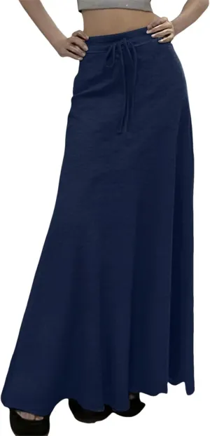 2025 Womens Elastic Waist Maxi Skirt Solid Color Drawstring Pleated Casual Trendy Lightweight Loose Fit Skirts