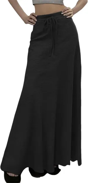 2025 Womens Elastic Waist Maxi Skirt Solid Color Drawstring Pleated Casual Trendy Lightweight Loose Fit Skirts