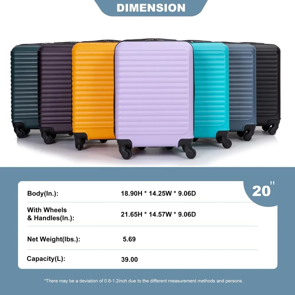 20" Carry On Luggage - Lightweight Hardshell Suitcase with 360 Spinner Wheels - Airline Approved Cabin Bag (Blue   ABS)