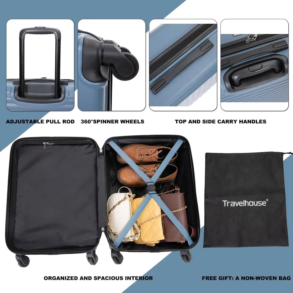 20" Carry On Luggage - Lightweight Hardshell Suitcase with 360 Spinner Wheels - Airline Approved Cabin Bag (Blue   ABS)