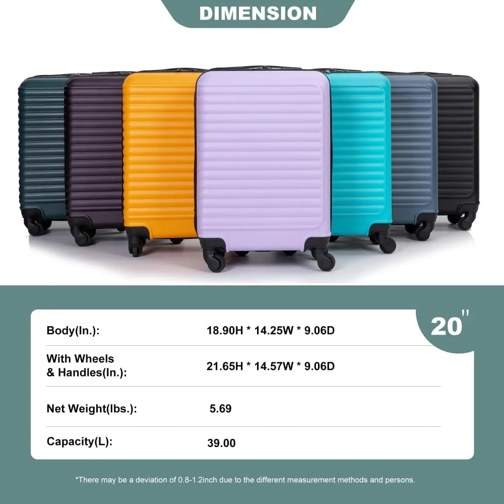 20" Carry On Luggage - Lightweight Hardshell Suitcase with 360 Spinner Wheels - Airline Approved Cabin Bag (Green   ABS)