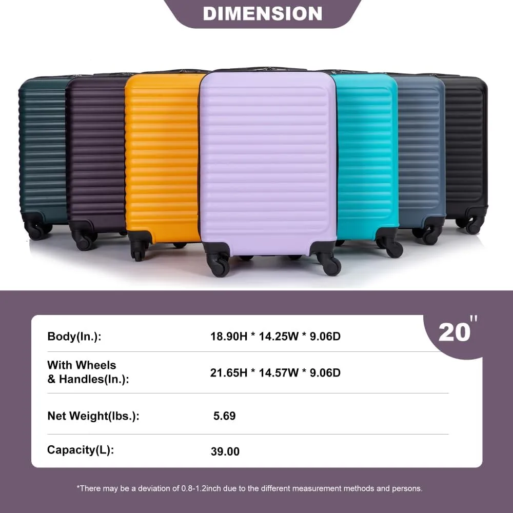 20" Carry On Luggage - Lightweight Hardshell Suitcase with 360 Spinner Wheels - Airline Approved Cabin Bag (Purple   ABS)