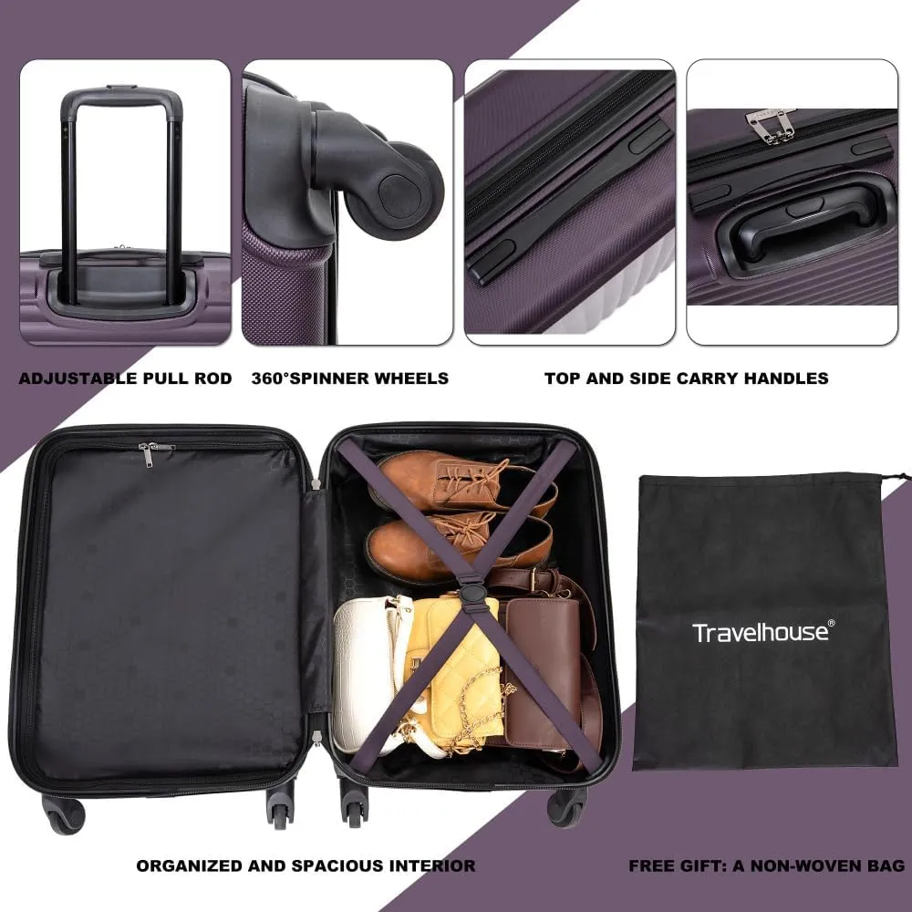 20" Carry On Luggage - Lightweight Hardshell Suitcase with 360 Spinner Wheels - Airline Approved Cabin Bag (Purple   ABS)