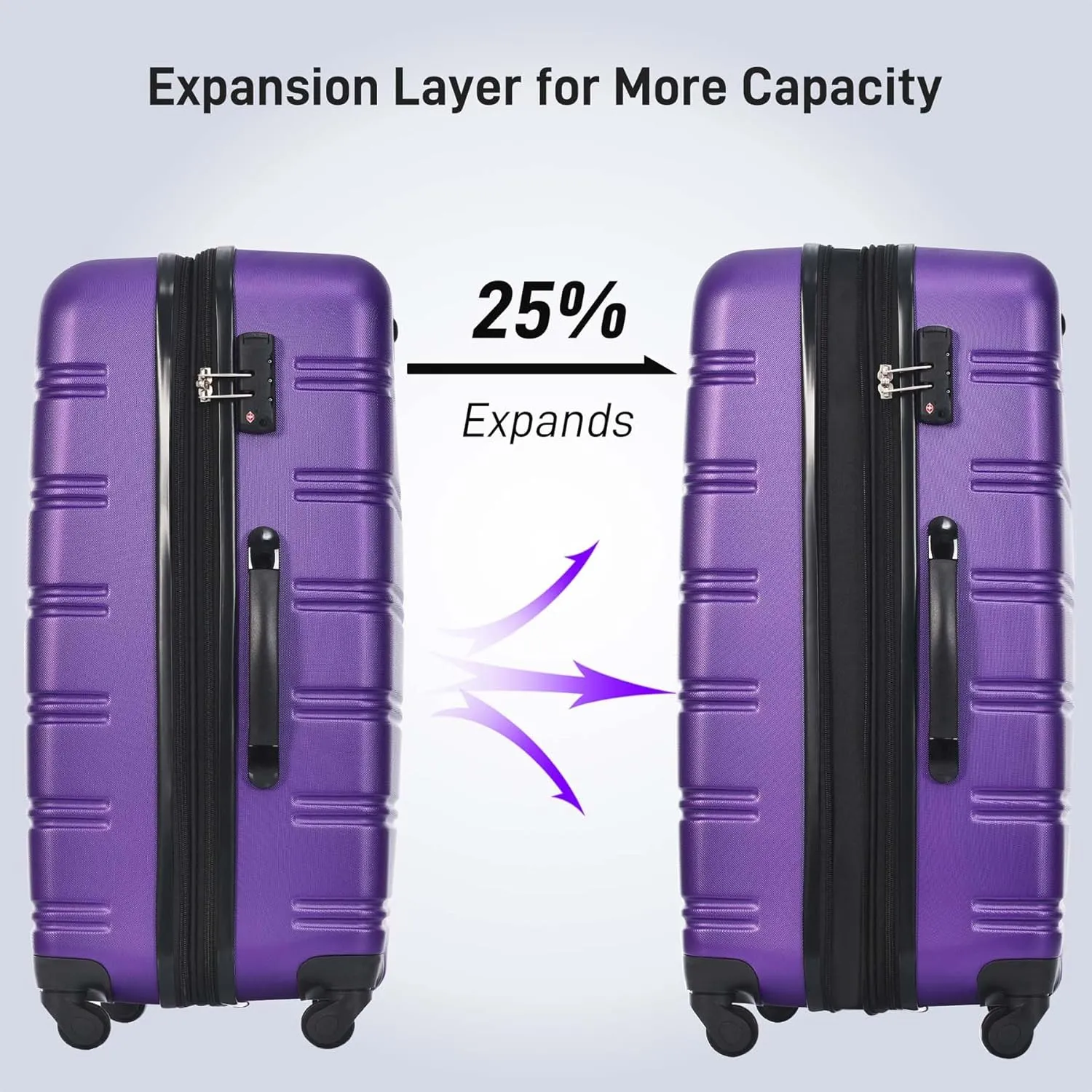 24 inch Luggage with Spinner Wheels, Lightweight Checked Luggage & International Hardshell Luggage Sets 2 Piece With Travel Bag,Travel Luggage & Hard Case Luggage with TSA Lock,ABS (Purple)