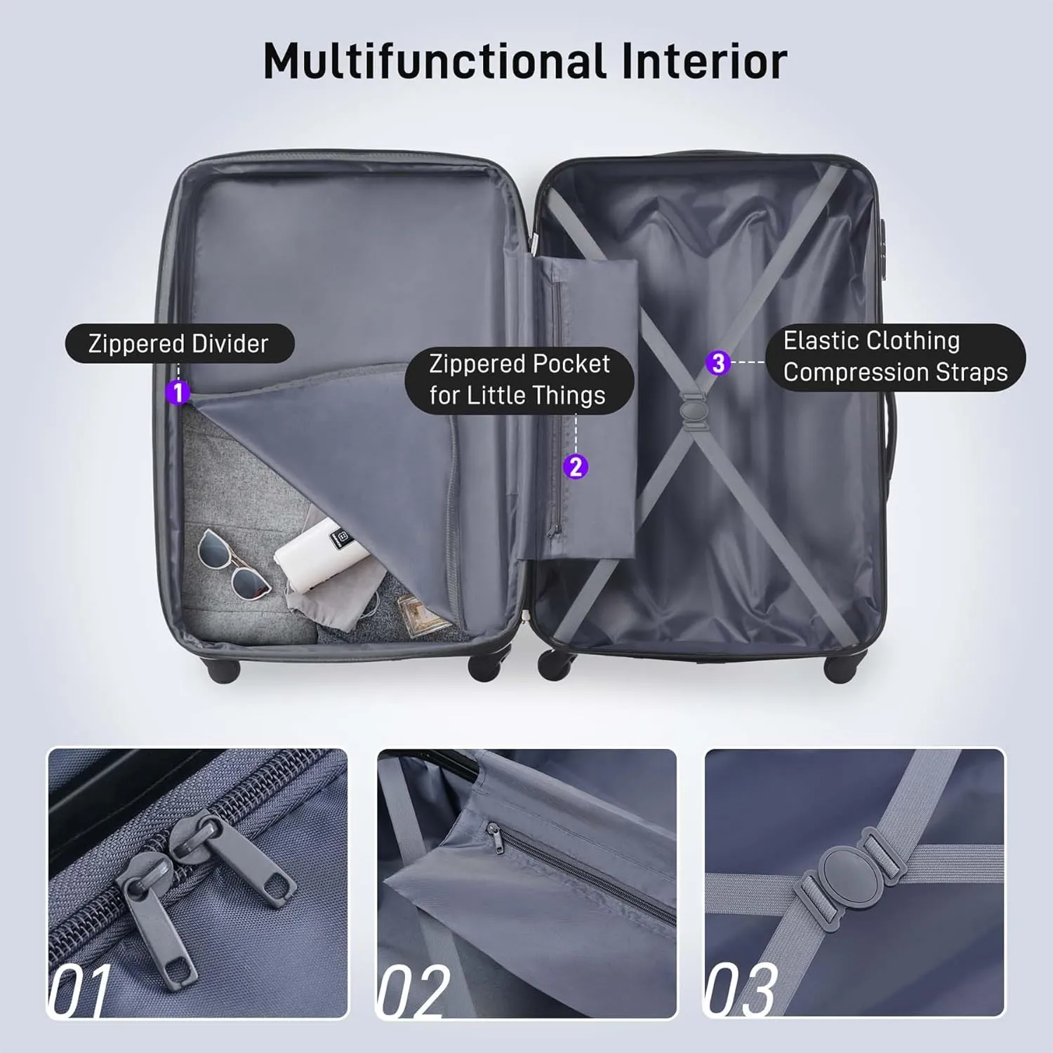 24 inch Luggage with Spinner Wheels, Lightweight Checked Luggage & International Hardshell Luggage Sets 2 Piece With Travel Bag,Travel Luggage & Hard Case Luggage with TSA Lock,ABS (Purple)
