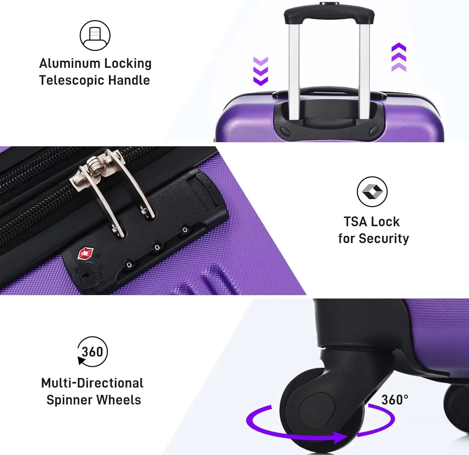 24 inch Luggage with Spinner Wheels, Lightweight Checked Luggage & International Hardshell Luggage Sets 2 Piece With Travel Bag,Travel Luggage & Hard Case Luggage with TSA Lock,ABS (Purple)