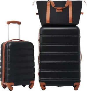 2PCs Hardshell Luggage Sets - 20'' 28'' Suitcases with Rotating Wheels Bag Spinner Suitcase with TSA Lock Lightweight Durable Suitcase Carry On Luggage (Black)