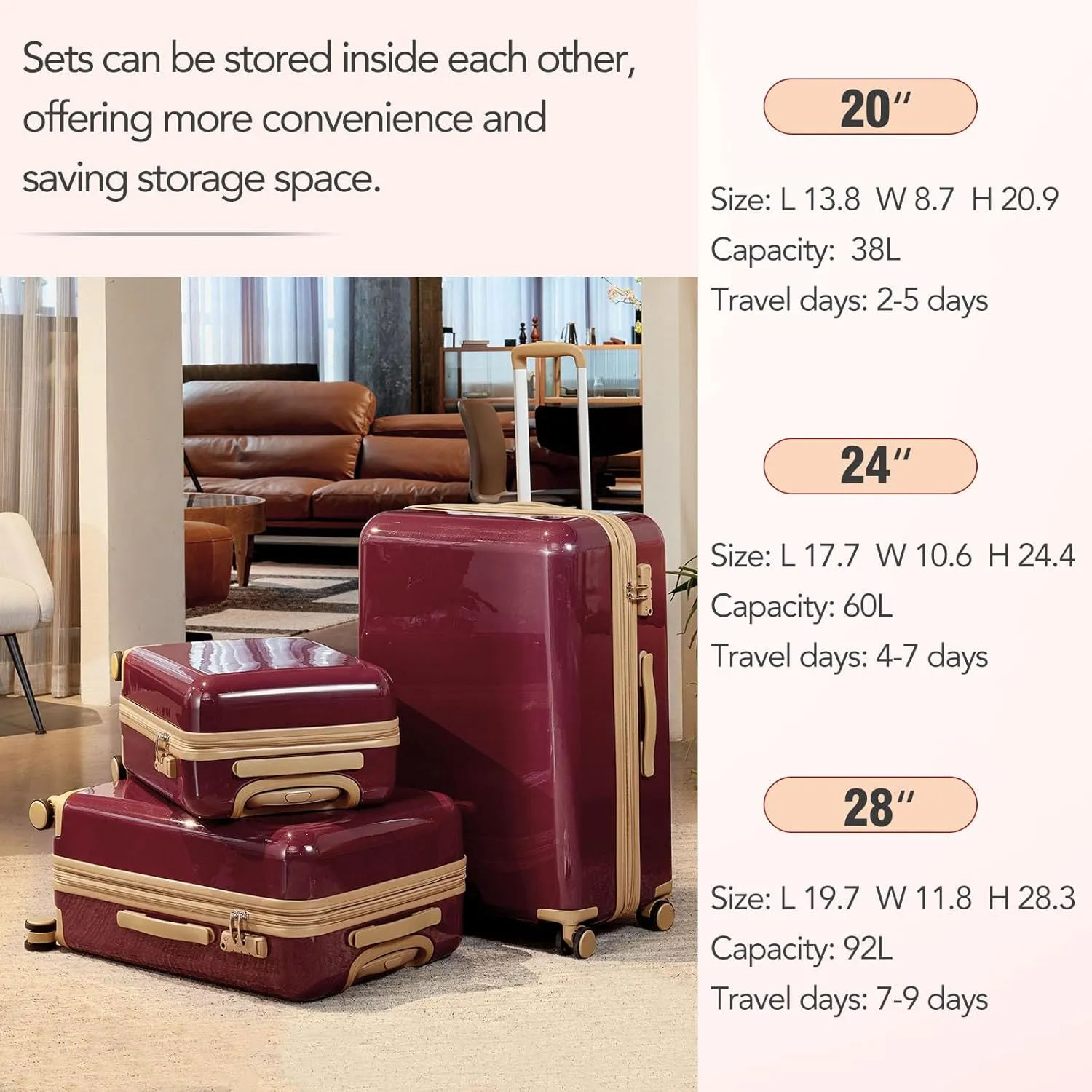 3 Piece Expandable Hard Shell Luggage Set With Spinner Wheels & TSA Lock, Lightweight for Business Trip