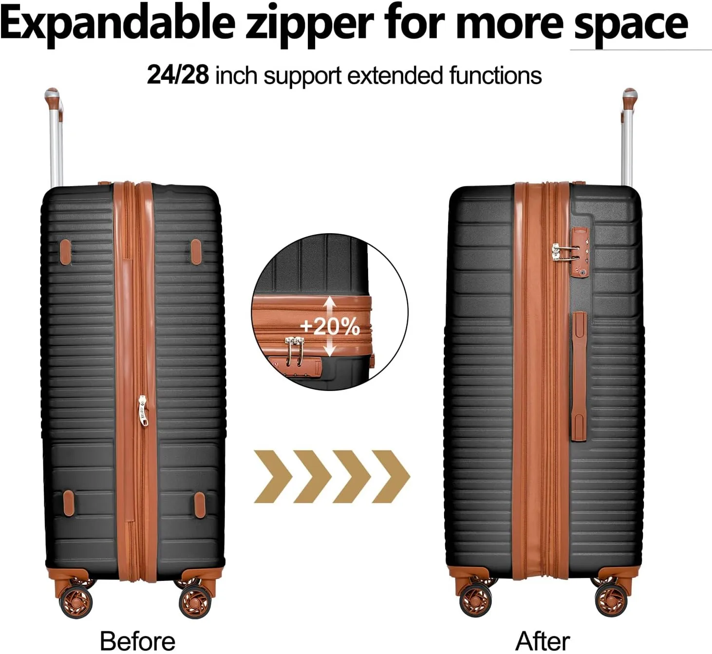 3 Piece Expandable Hard Shell Luggage Set With Spinner Wheels & TSA Lock, Lightweight for Business Trip