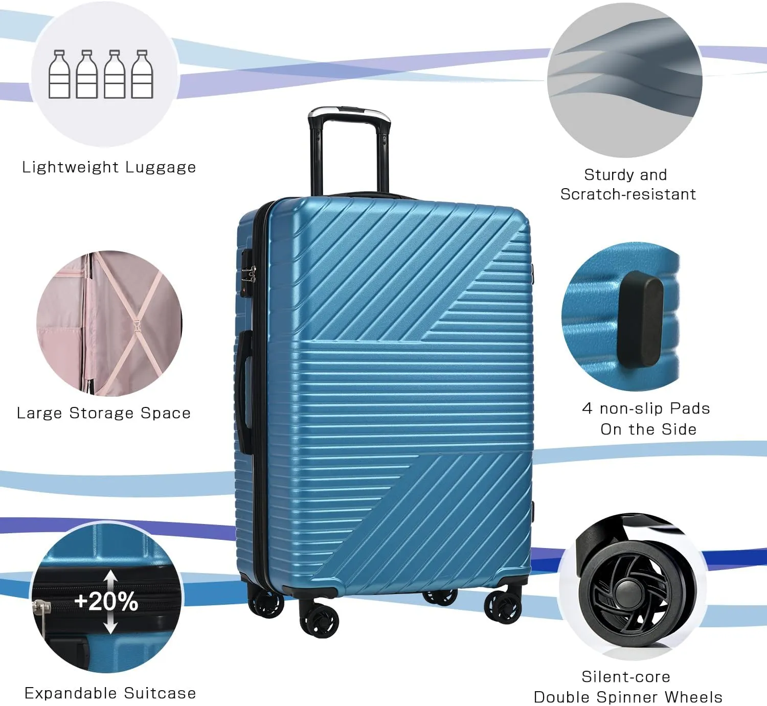 3 Piece Expandable Hard Shell Luggage Set With Spinner Wheels & TSA Lock, Lightweight for Business Trip