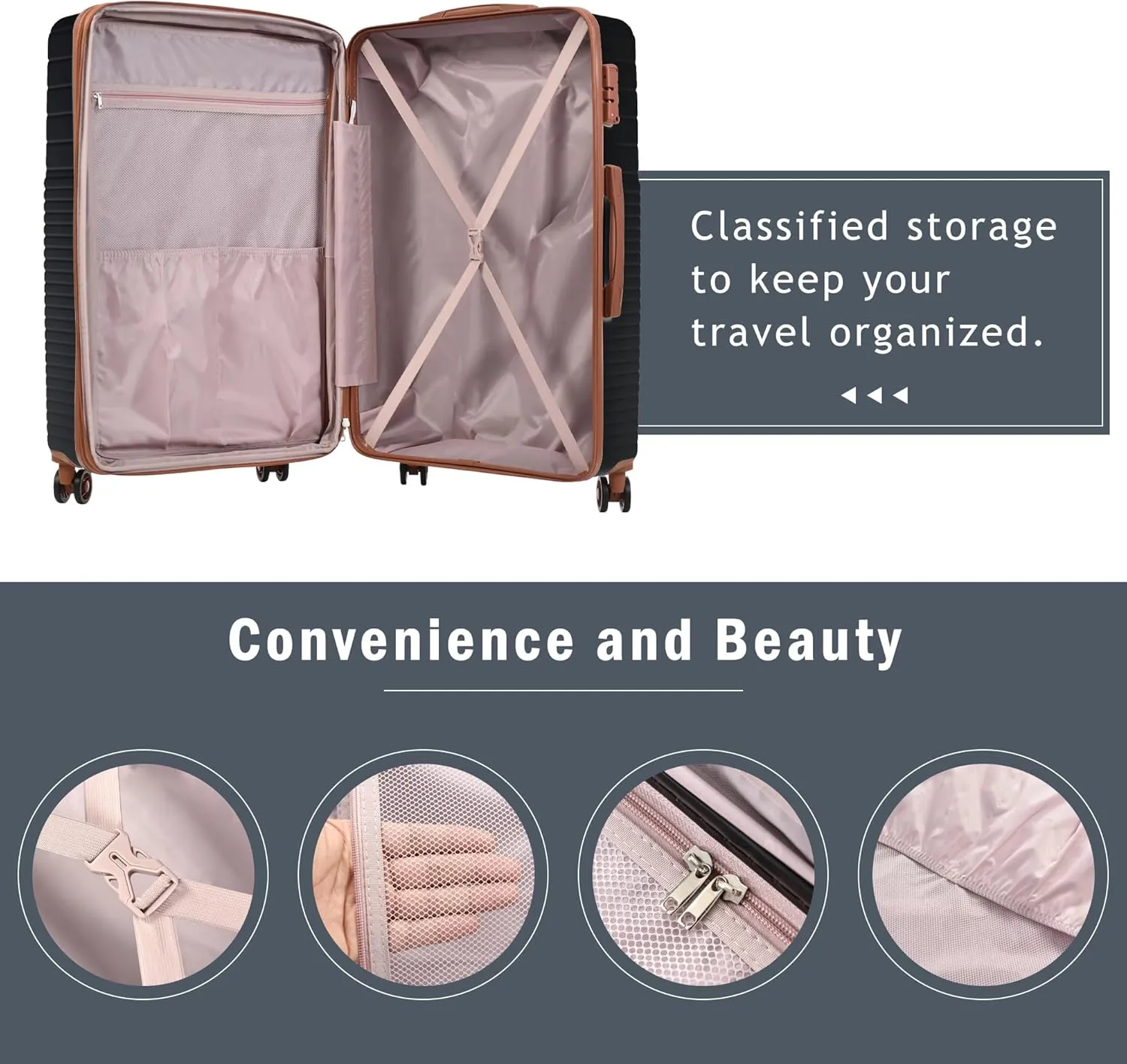 3 Piece Expandable Hard Shell Luggage Set With Spinner Wheels & TSA Lock, Lightweight for Business Trip