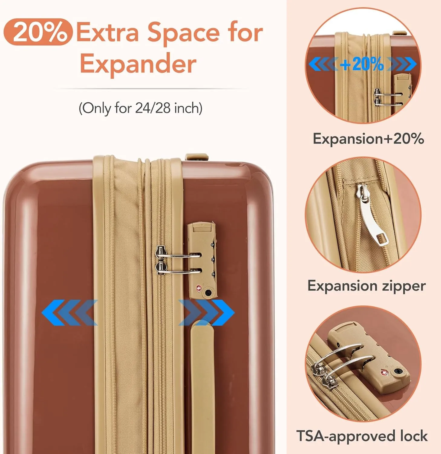 3 Piece Expandable Hard Shell Luggage Set With Spinner Wheels & TSA Lock, Lightweight for Business Trip