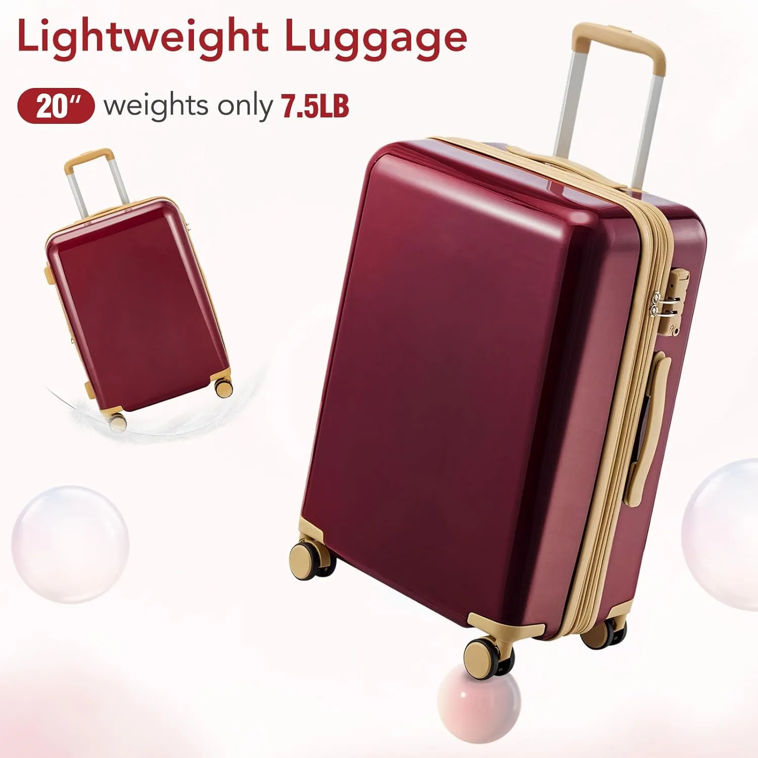 3 Piece Expandable Hard Shell Luggage Set With Spinner Wheels & TSA Lock, Lightweight for Business Trip