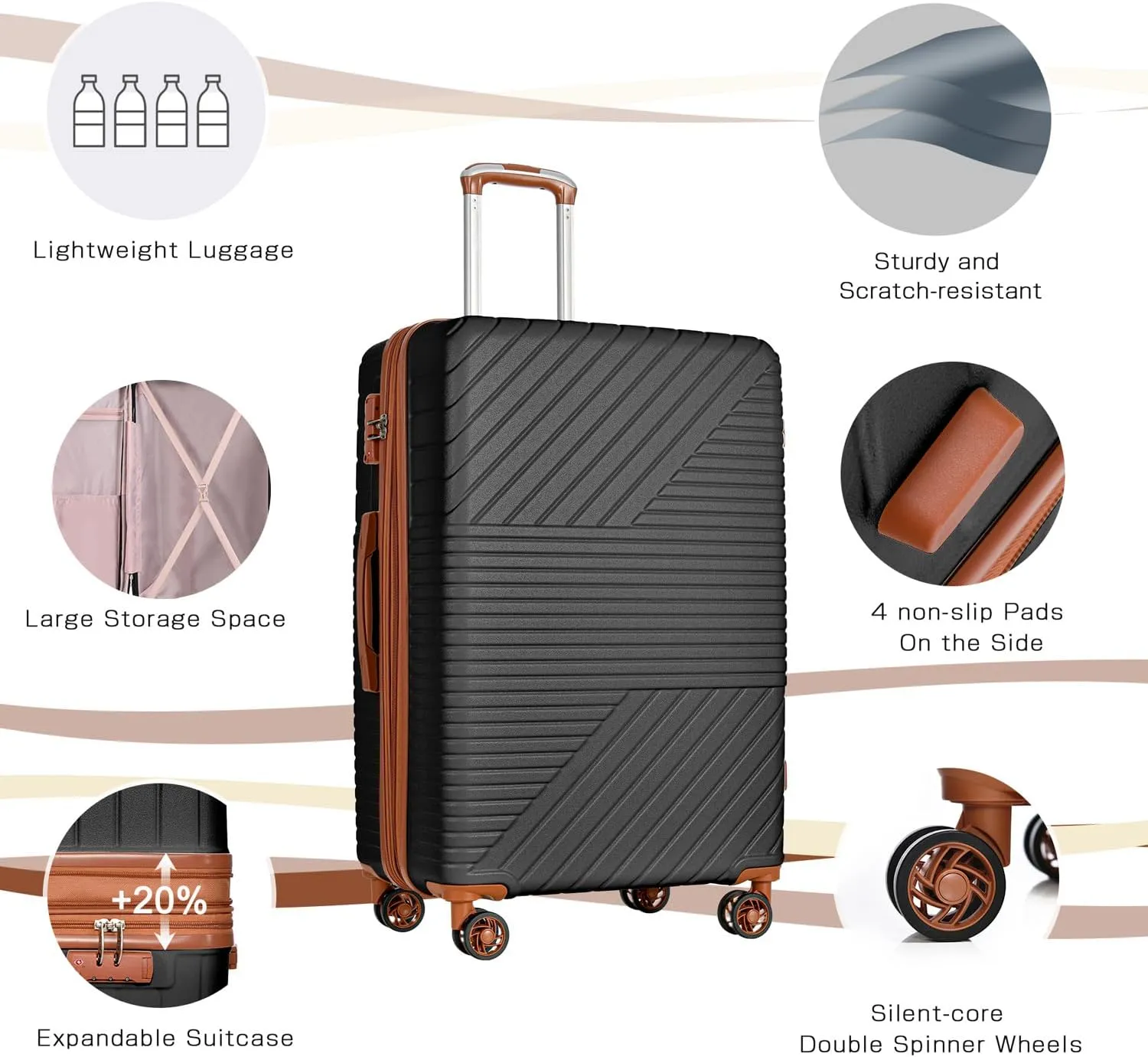 3 Piece Expandable Hard Shell Luggage Set With Spinner Wheels & TSA Lock, Lightweight for Business Trip