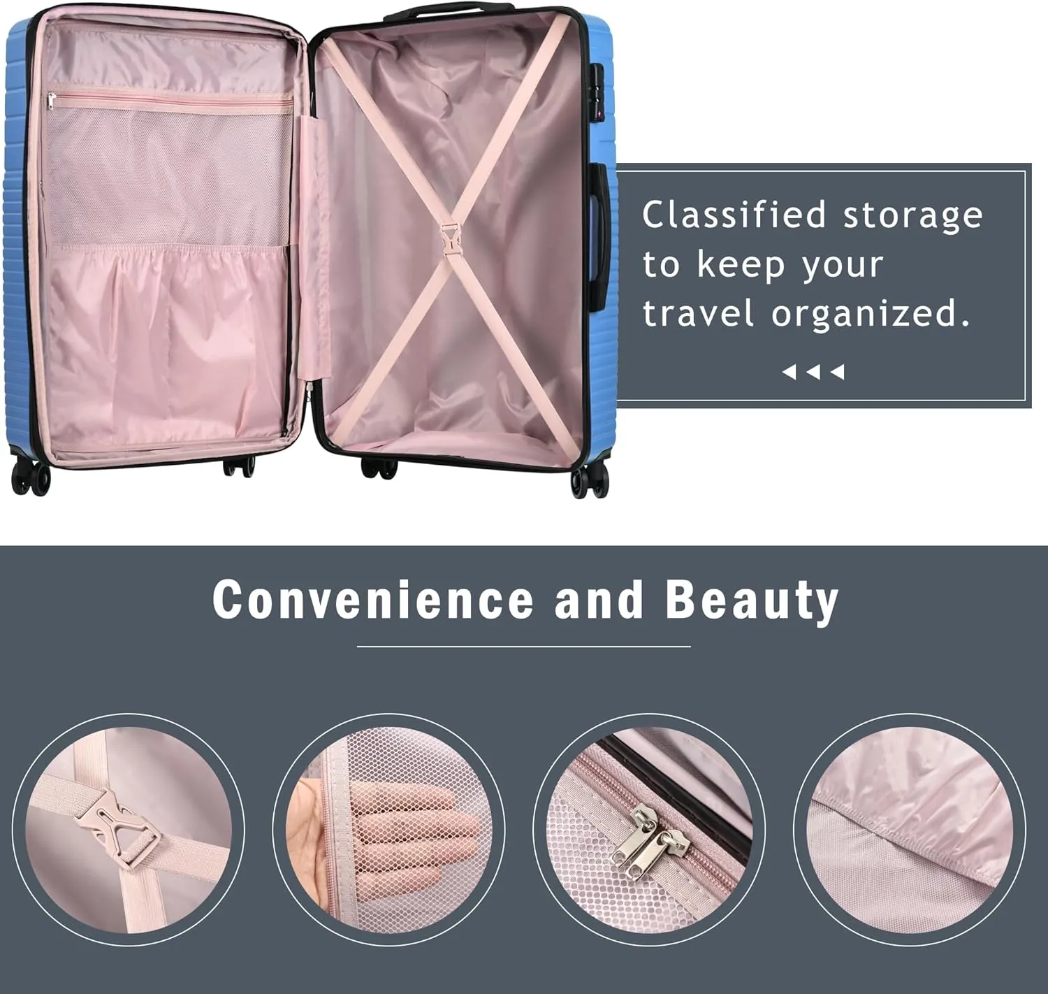 3 Piece Expandable Hard Shell Luggage Set With Spinner Wheels & TSA Lock, Lightweight for Business Trip