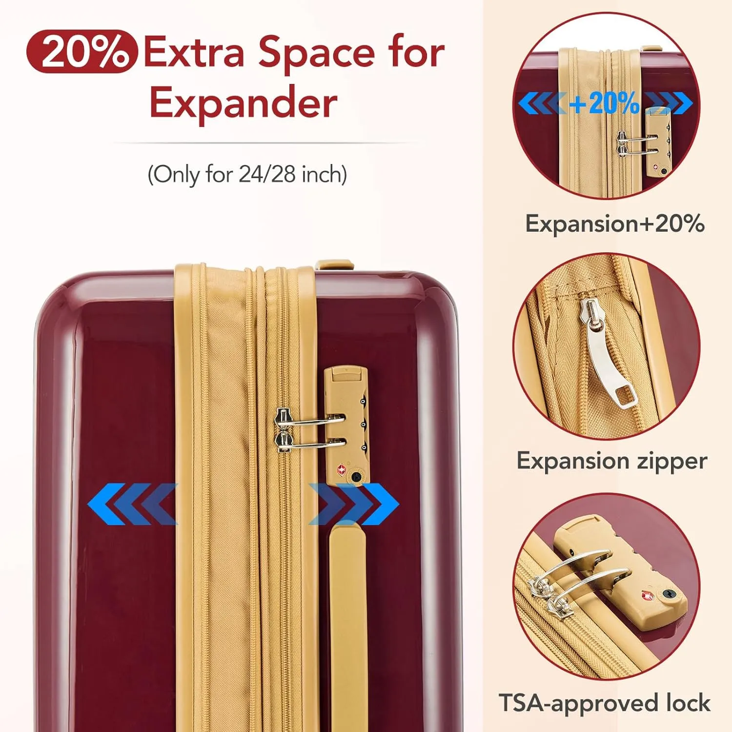 3 Piece Expandable Hard Shell Luggage Set With Spinner Wheels & TSA Lock, Lightweight for Business Trip