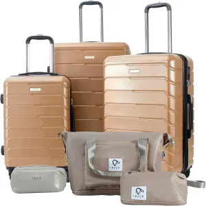 3 Piece Luggage Set ABS PC Expandable Hardshell TSA Lock Aluminum Trolley Spinner Wheels (Champagne, 6 Piece Set)