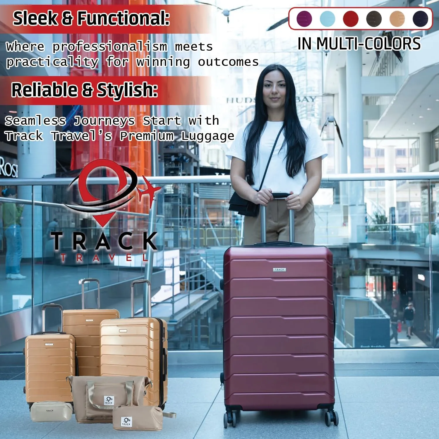 3 Piece Luggage Set ABS PC Expandable Hardshell TSA Lock Aluminum Trolley Spinner Wheels (Champagne, 6 Piece Set)