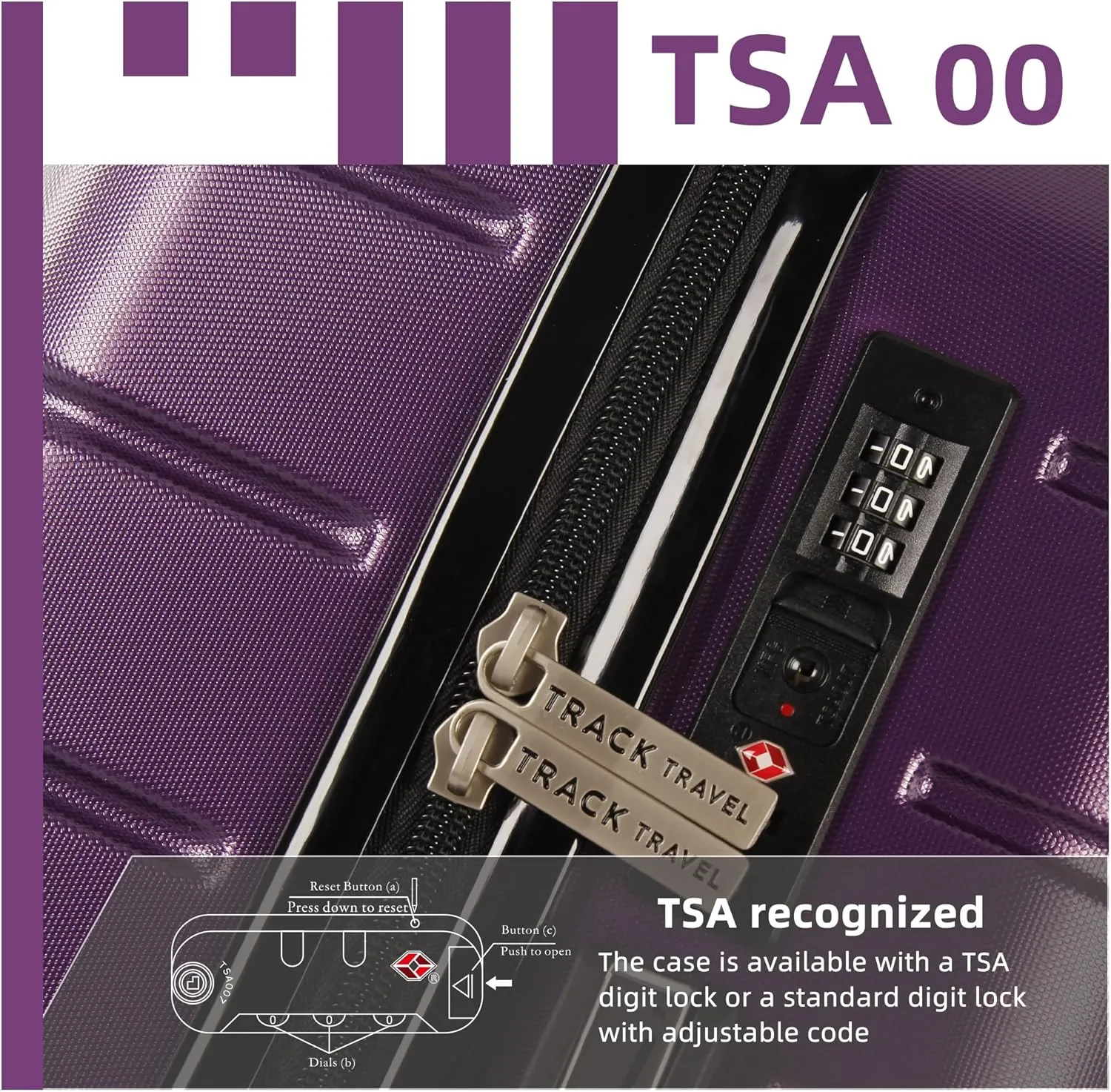 3 Piece Luggage Set ABS PC Expandable Hardshell TSA Lock Aluminum Trolley Spinner Wheels (Purple, 6 Piece Set)