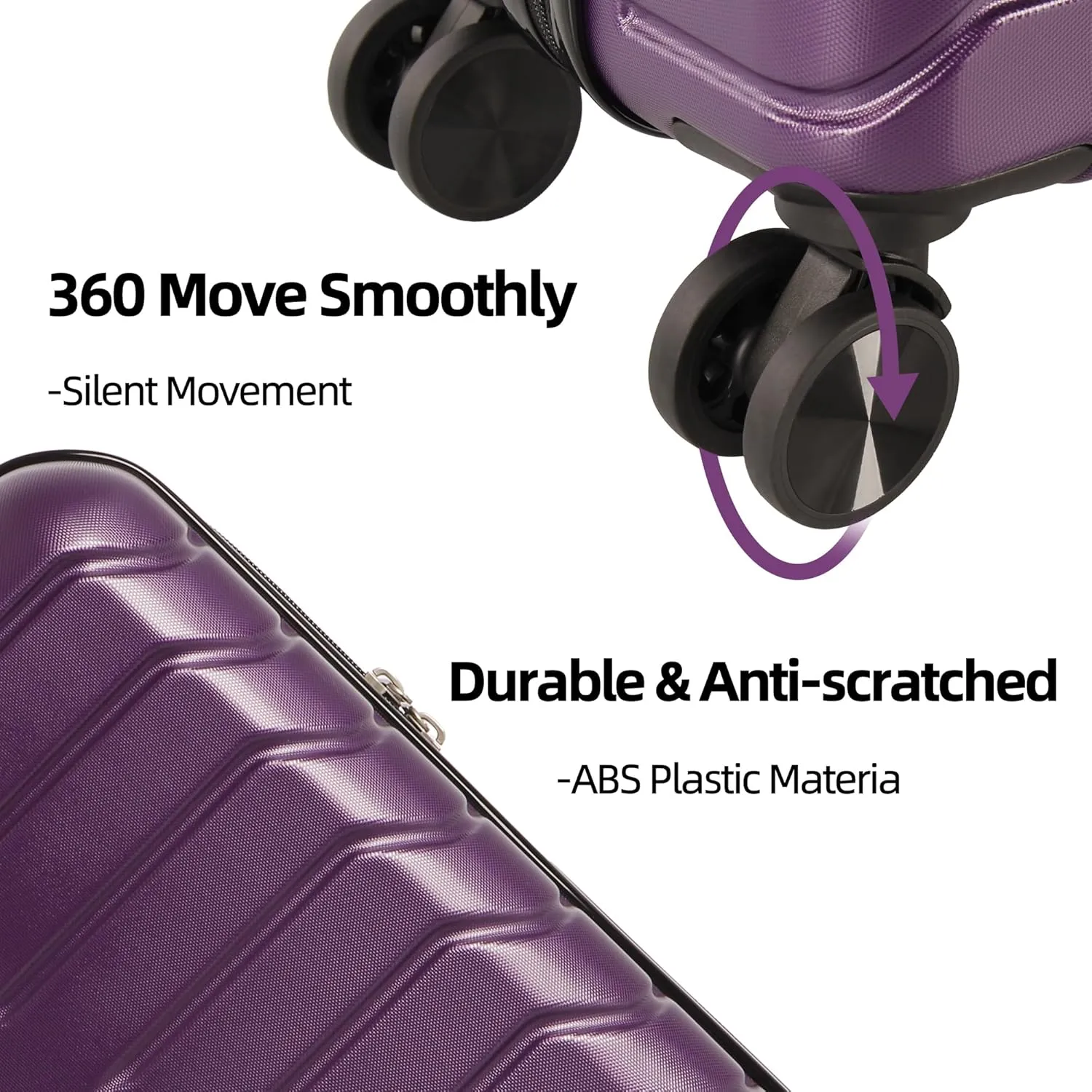 3 Piece Luggage Set ABS PC Expandable Hardshell TSA Lock Aluminum Trolley Spinner Wheels (Purple, 6 Piece Set)