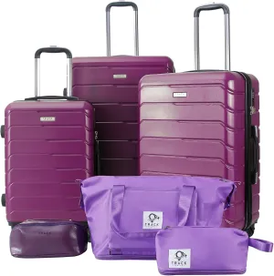 3 Piece Luggage Set ABS PC Expandable Hardshell TSA Lock Aluminum Trolley Spinner Wheels (Purple, 6 Piece Set)