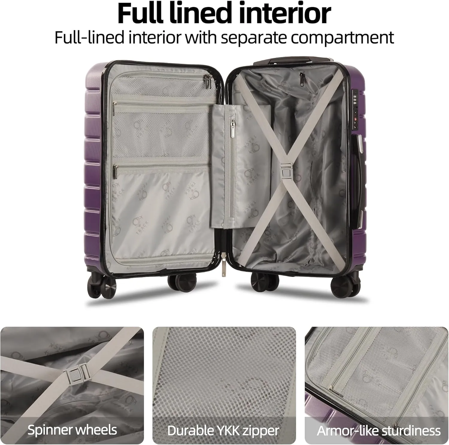 3 Piece Luggage Set ABS PC Expandable Hardshell TSA Lock Aluminum Trolley Spinner Wheels (Purple, 6 Piece Set)