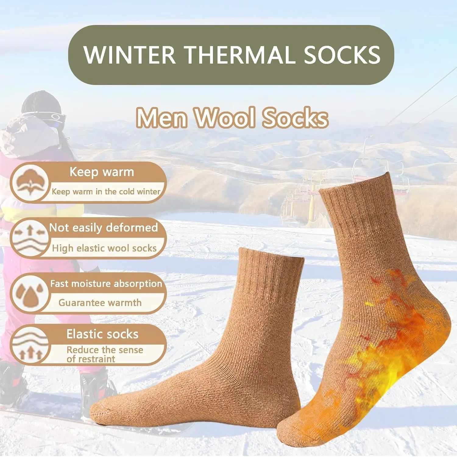 4 Pairs Wool Socks Mens,Cozy Crew Hiking Socks, Super Thick Mens Hiking Socks Thermal Wool Socks for Cold Weather(Gray)