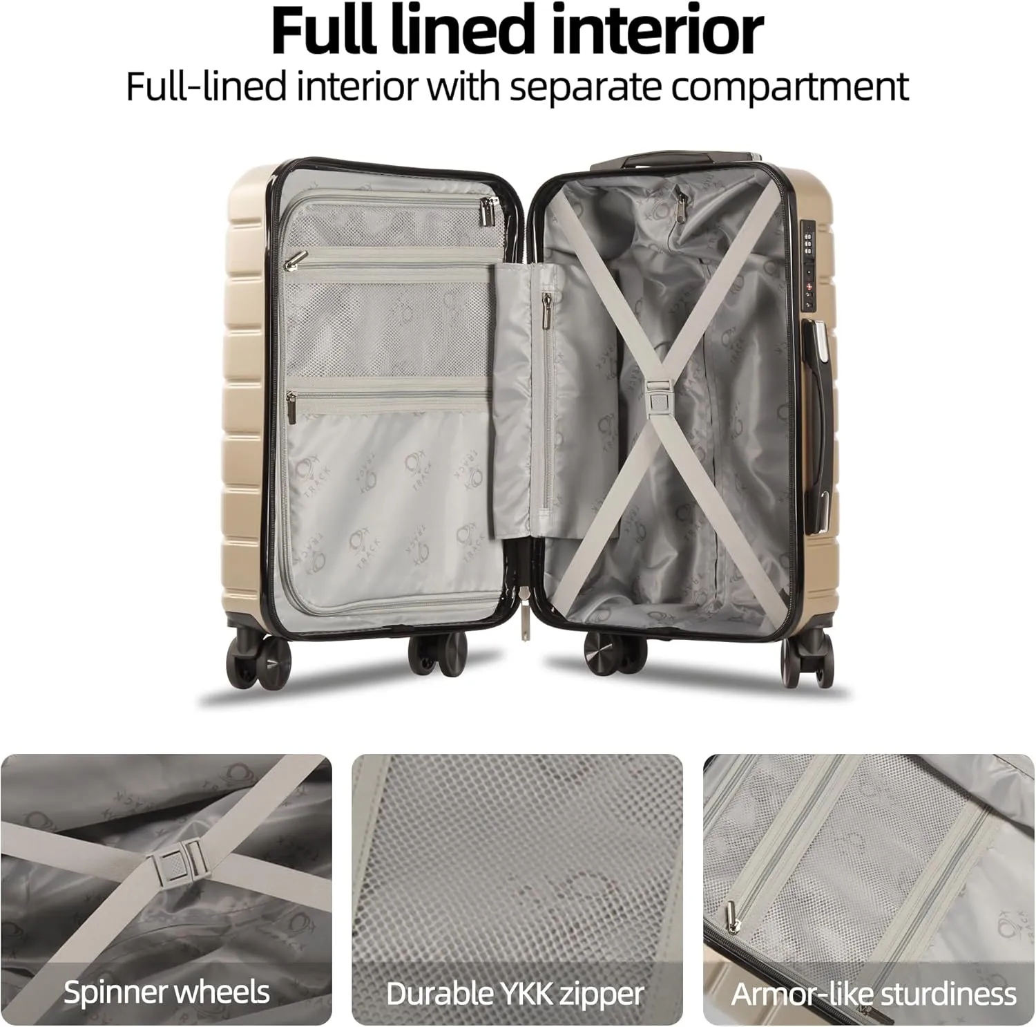 4 Piece Luggage Set ABS PC Expandable Hardshell TSA Lock Aluminum Trolley Spinner Wheels (Champagne, 7 Piece Set)