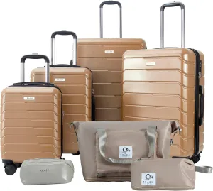 4 Piece Luggage Set ABS PC Expandable Hardshell TSA Lock Aluminum Trolley Spinner Wheels (Champagne, 7 Piece Set)