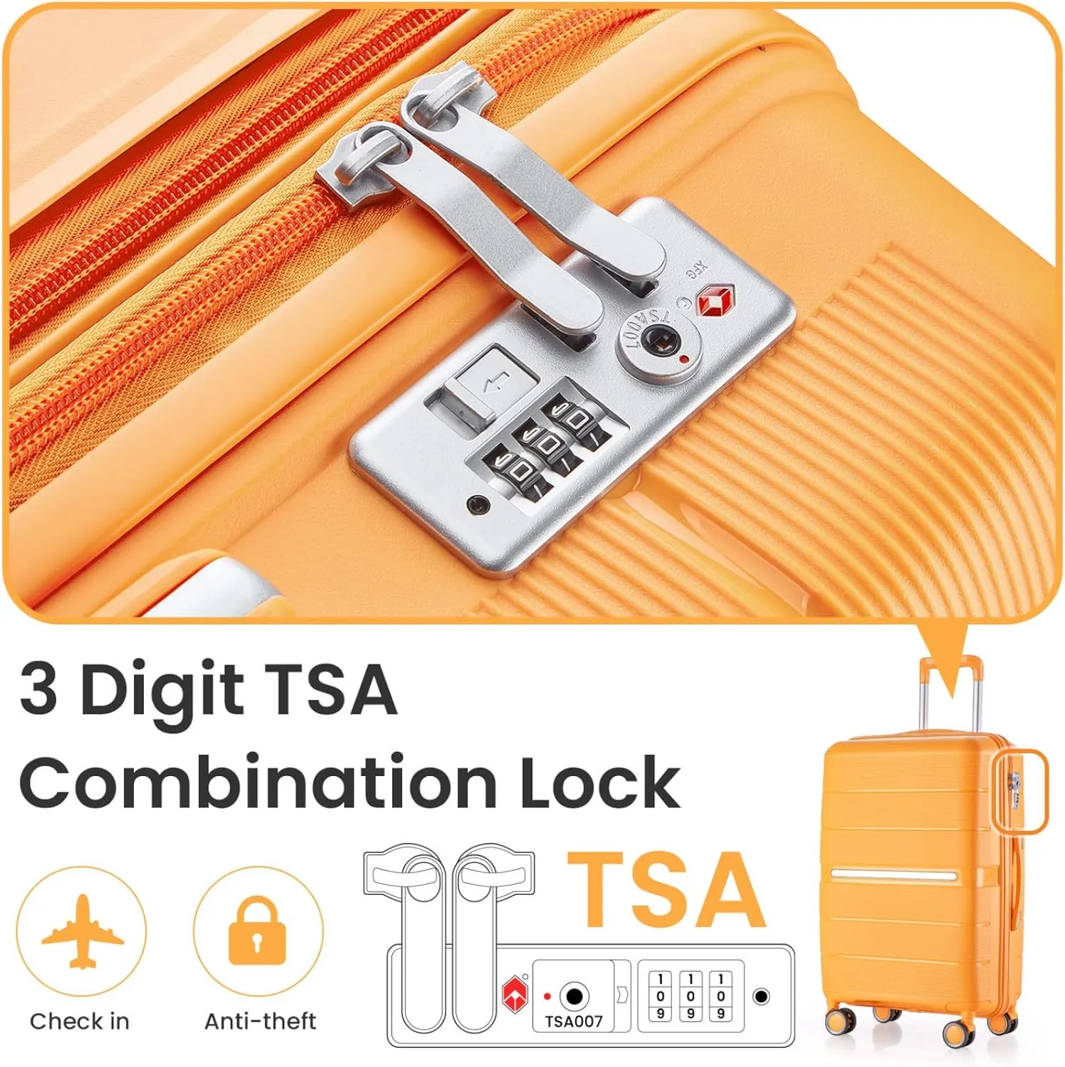 4 Piece Luggage Sets,Hardshell Lightweight Suitcase with Spinner Wheels & TSA Lock,Expandable Carry On Luggage Set,Travel Luggage Set for Women Men Family Orange