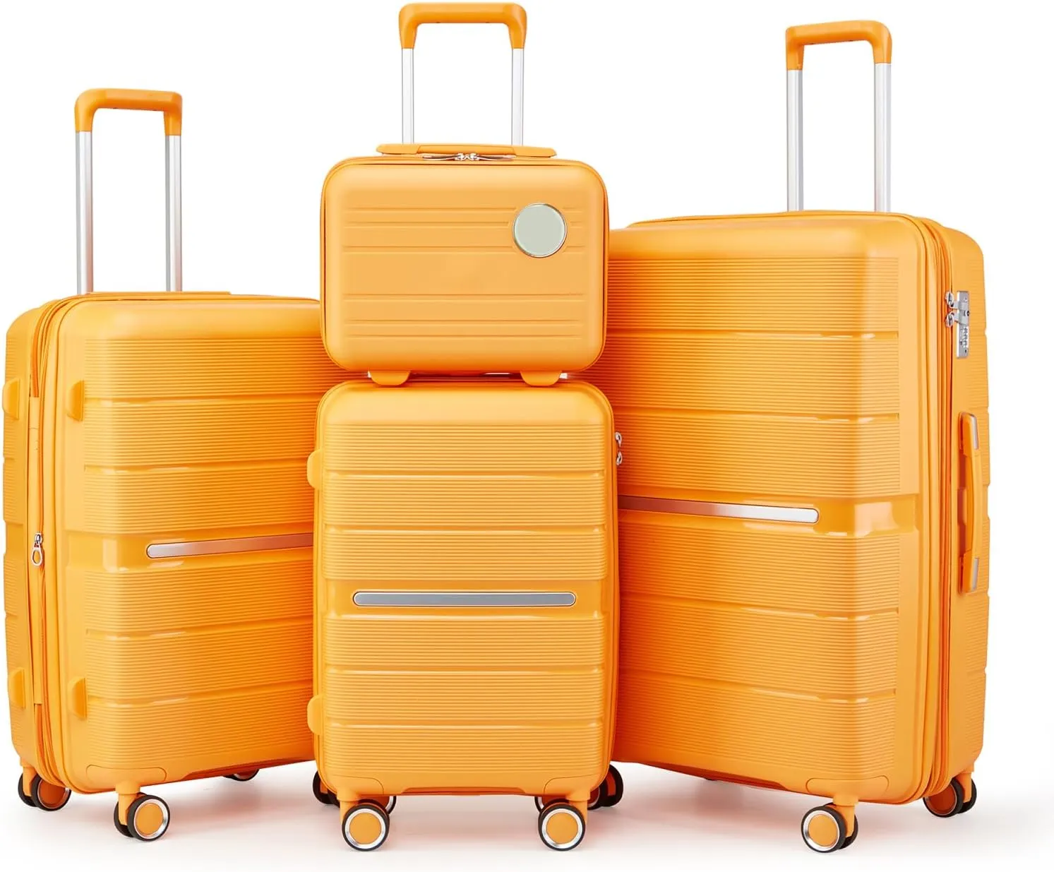 4 Piece Luggage Sets,Hardshell Lightweight Suitcase with Spinner Wheels & TSA Lock,Expandable Carry On Luggage Set,Travel Luggage Set for Women Men Family Orange