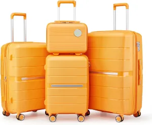 4 Piece Luggage Sets,Hardshell Lightweight Suitcase with Spinner Wheels & TSA Lock,Expandable Carry On Luggage Set,Travel Luggage Set for Women Men Family Orange