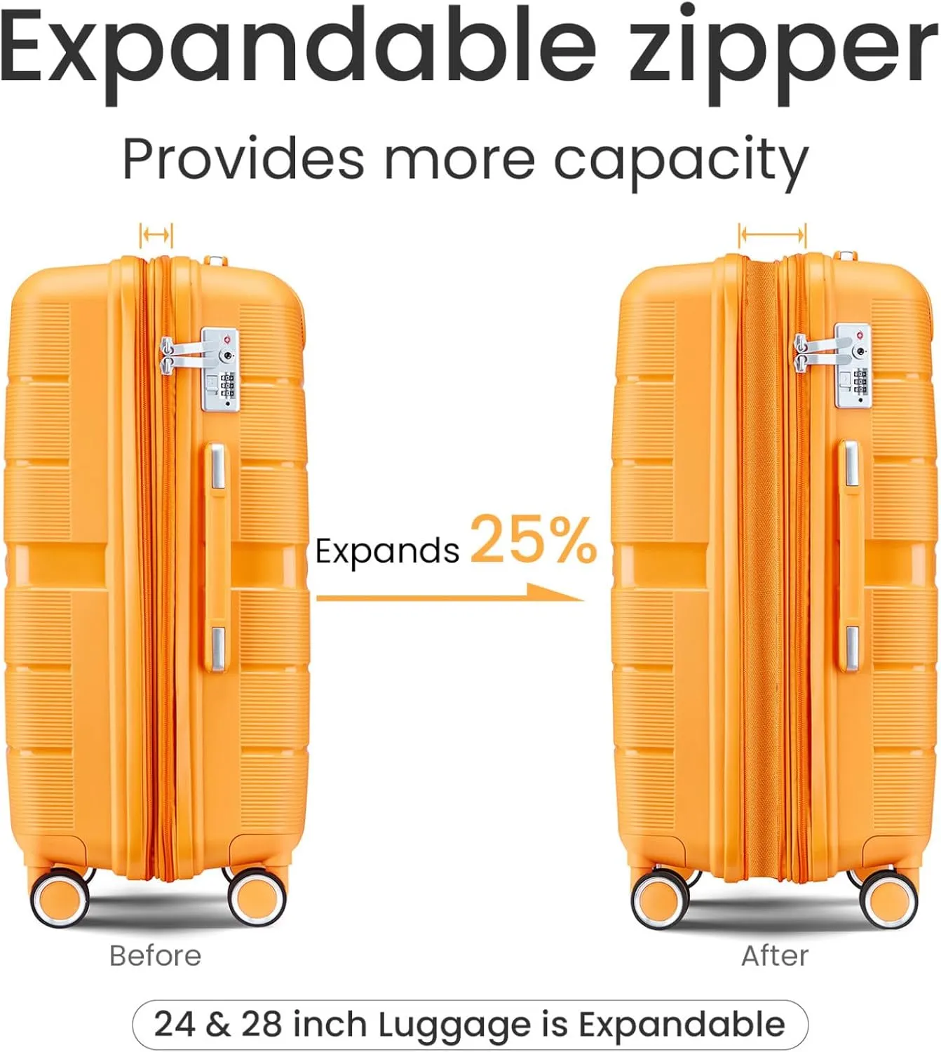 4 Piece Luggage Sets,Hardshell Lightweight Suitcase with Spinner Wheels & TSA Lock,Expandable Carry On Luggage Set,Travel Luggage Set for Women Men Family Orange
