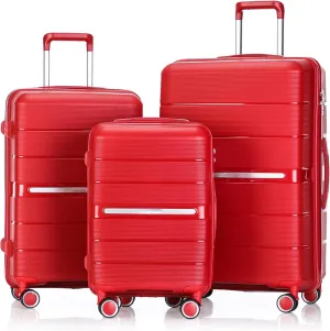 4 Piece Luggage Sets,Hardshell Lightweight Suitcase with Spinner Wheels & TSA Lock,Expandable Carry On Luggage Set,Travel Luggage Set for Women Men Family Wine Red