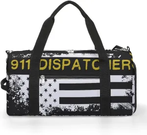 911 Dispatcher Thin Gold Line Flag Printed Gym Bag Sports Travel Duffel Bag Funny Gymbag with Shoe Compartments