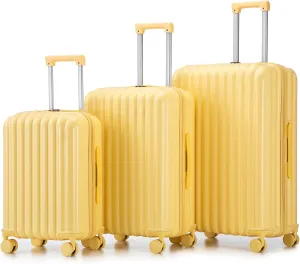 ABS Spinner Wheel Luggage with Built-in USB Port and Cup Holder, Carry-On Suitcase, Yellow, 20/24/28 Inch