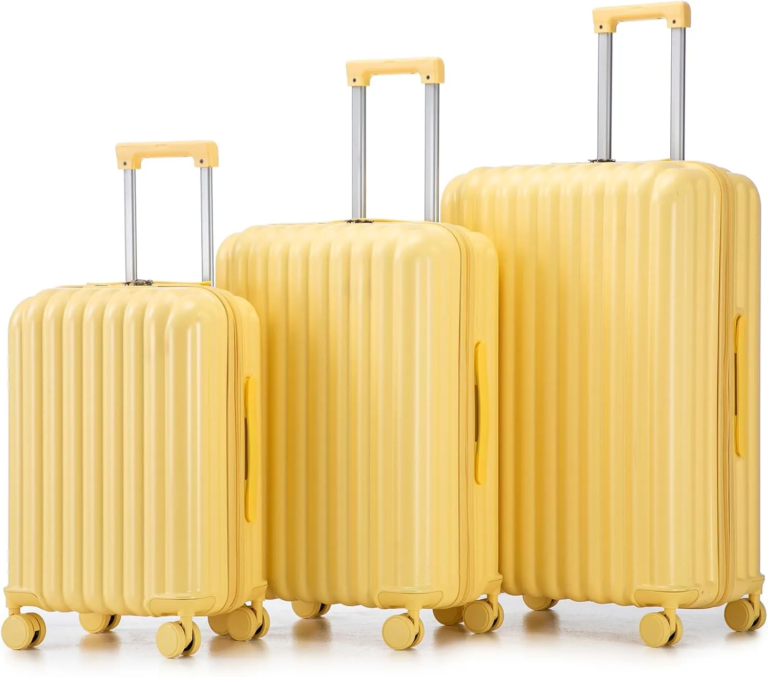ABS Spinner Wheel Luggage with Built-in USB Port and Cup Holder, Carry-On Suitcase, Yellow, 20/24/28 Inch