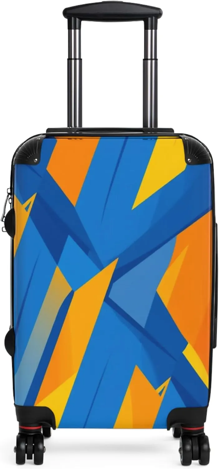 Abstract Geometric Carry-On Suitcase  Modern Blue & Orange Design  Spinner Travel Luggage with TSA Lock