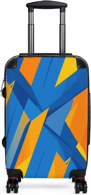 Abstract Geometric Carry-On Suitcase  Modern Blue & Orange Design  Spinner Travel Luggage with TSA Lock