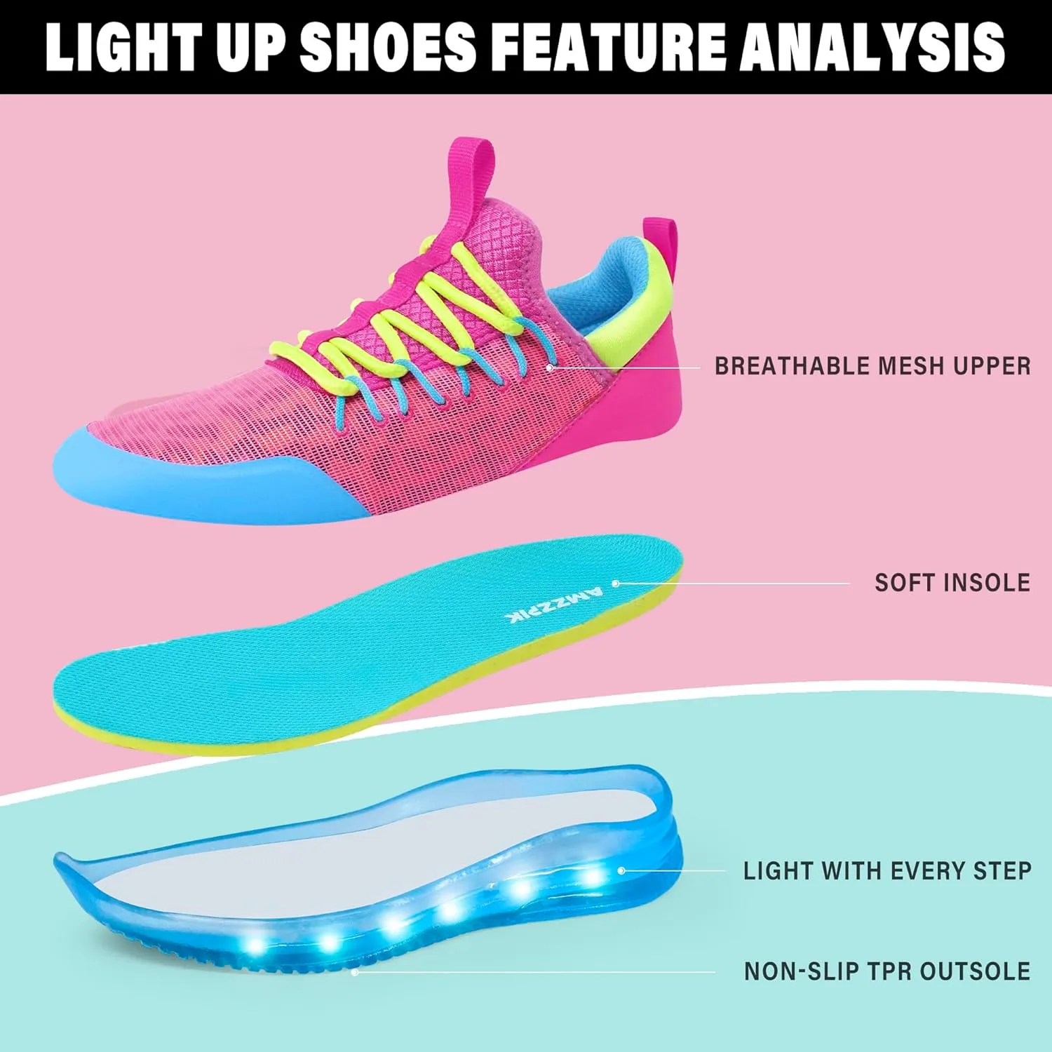 AMZZPIK LUMIKICK Kids Light Up Shoes for Boys Girls Tennis Walking Luminous Sneakers for Little Kid