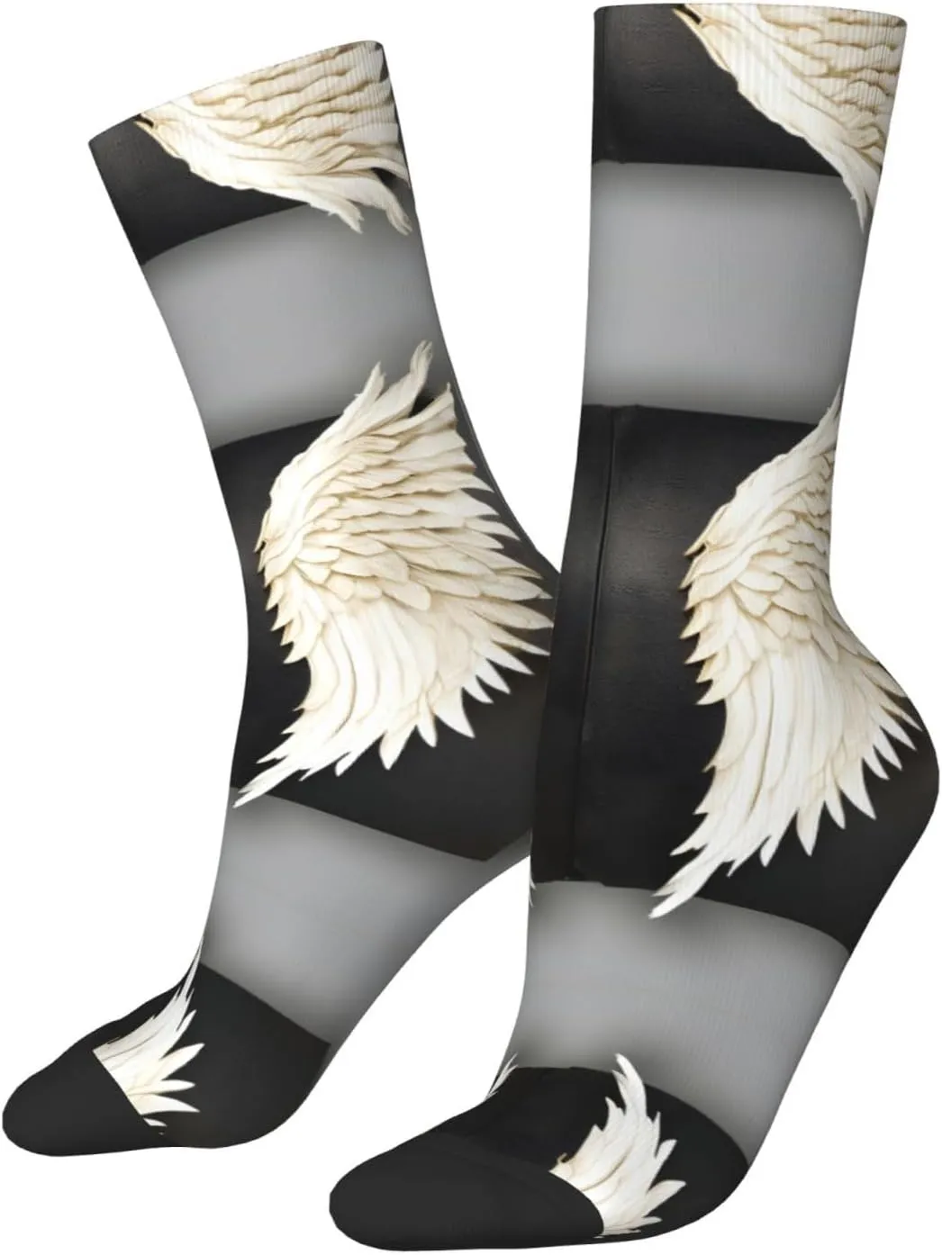Angel Feathers Print Fun Contrast Socks,Novel Crazy Cool Socks,Pattern Funky Novelty Socks,Unisex Bulk Socks