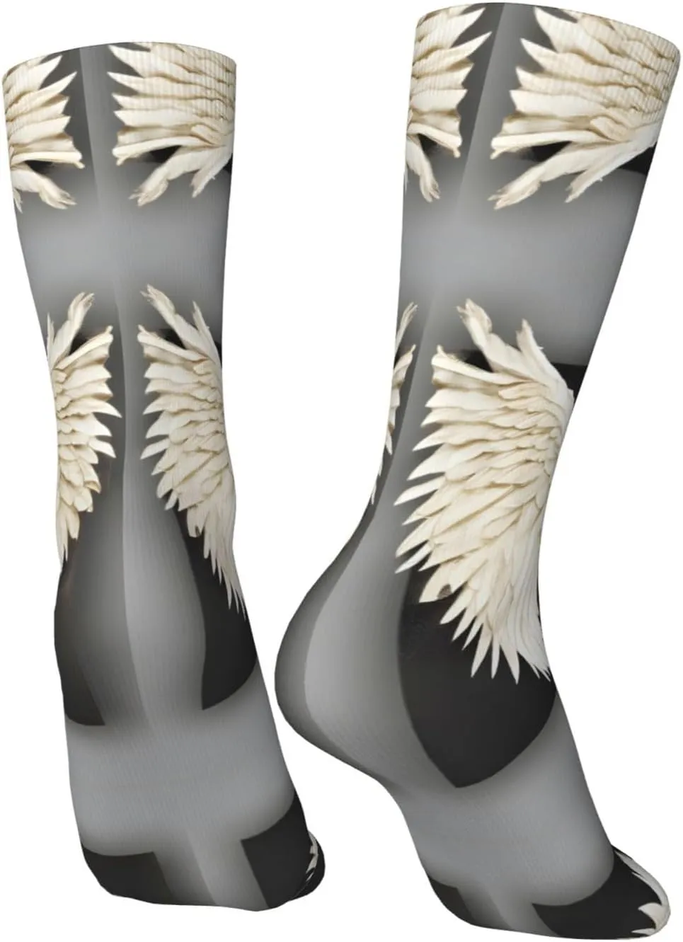 Angel Feathers Print Fun Contrast Socks,Novel Crazy Cool Socks,Pattern Funky Novelty Socks,Unisex Bulk Socks