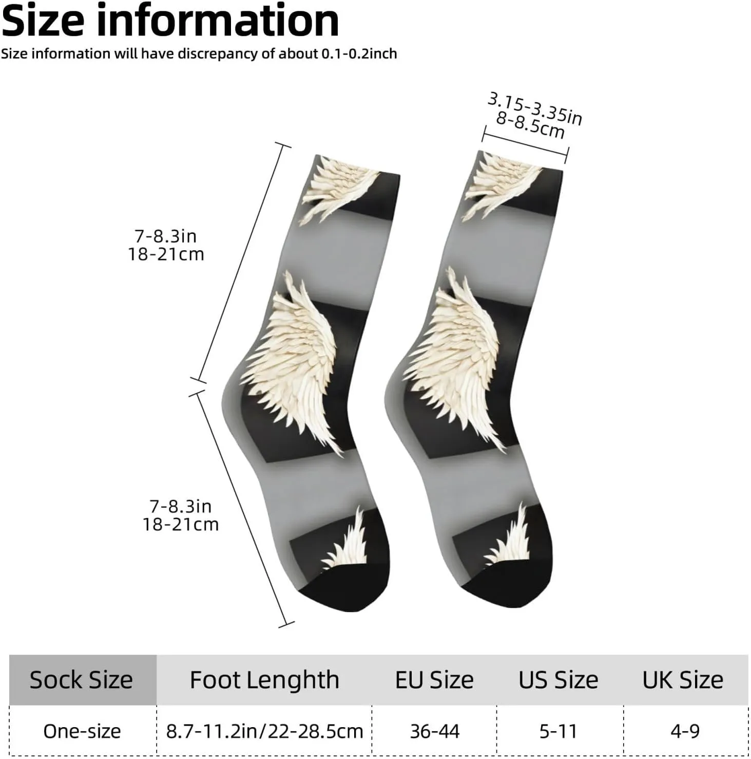 Angel Feathers Print Fun Contrast Socks,Novel Crazy Cool Socks,Pattern Funky Novelty Socks,Unisex Bulk Socks
