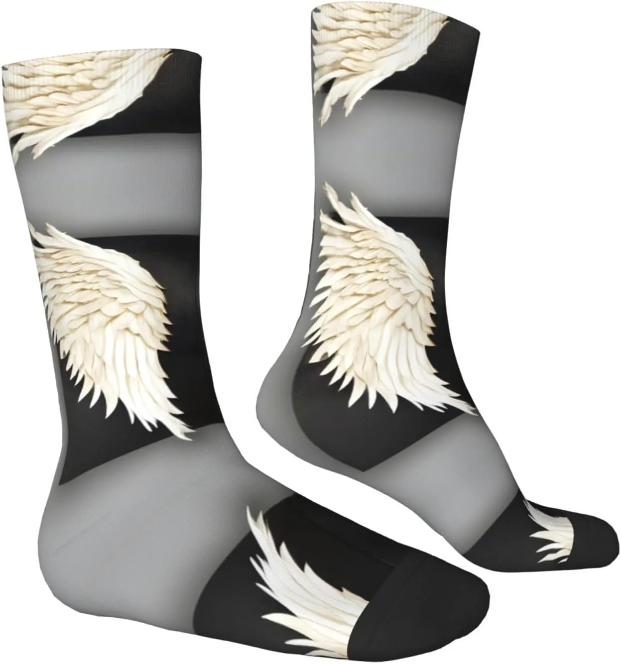 Angel Feathers Print Fun Contrast Socks,Novel Crazy Cool Socks,Pattern Funky Novelty Socks,Unisex Bulk Socks