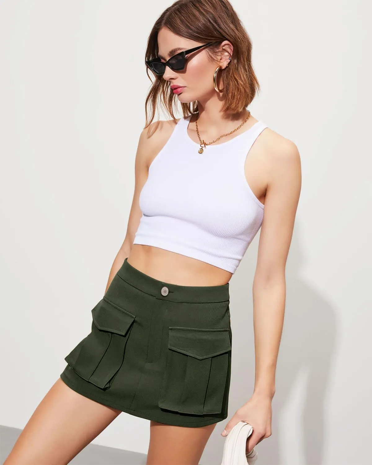 Angerella Skirts for Women Denim Mini Cargo Skirt Mid Rise Button Up Bodycon Y2k Trendy Summer Casual Jean Skirt