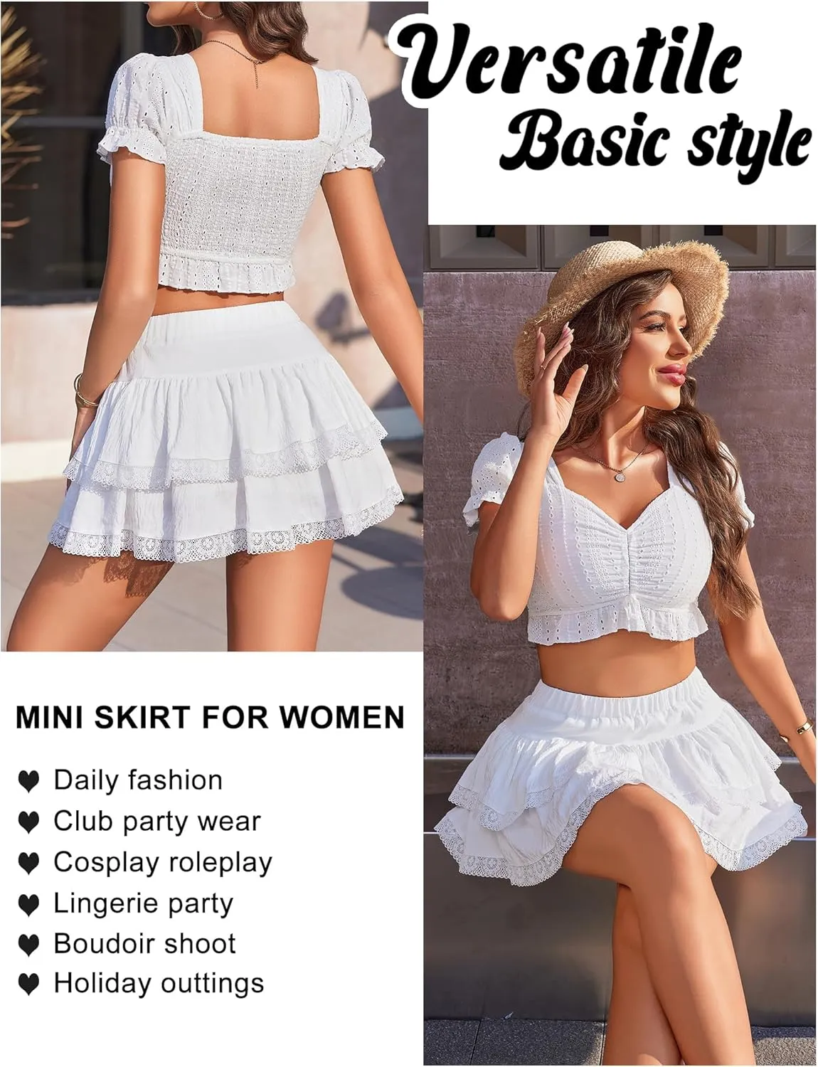Avidlove Women's Mini Skirt Basic High Waisted Tiered Ruffles Short Lace Hem Cute Lingerie Skirts S-XXL
