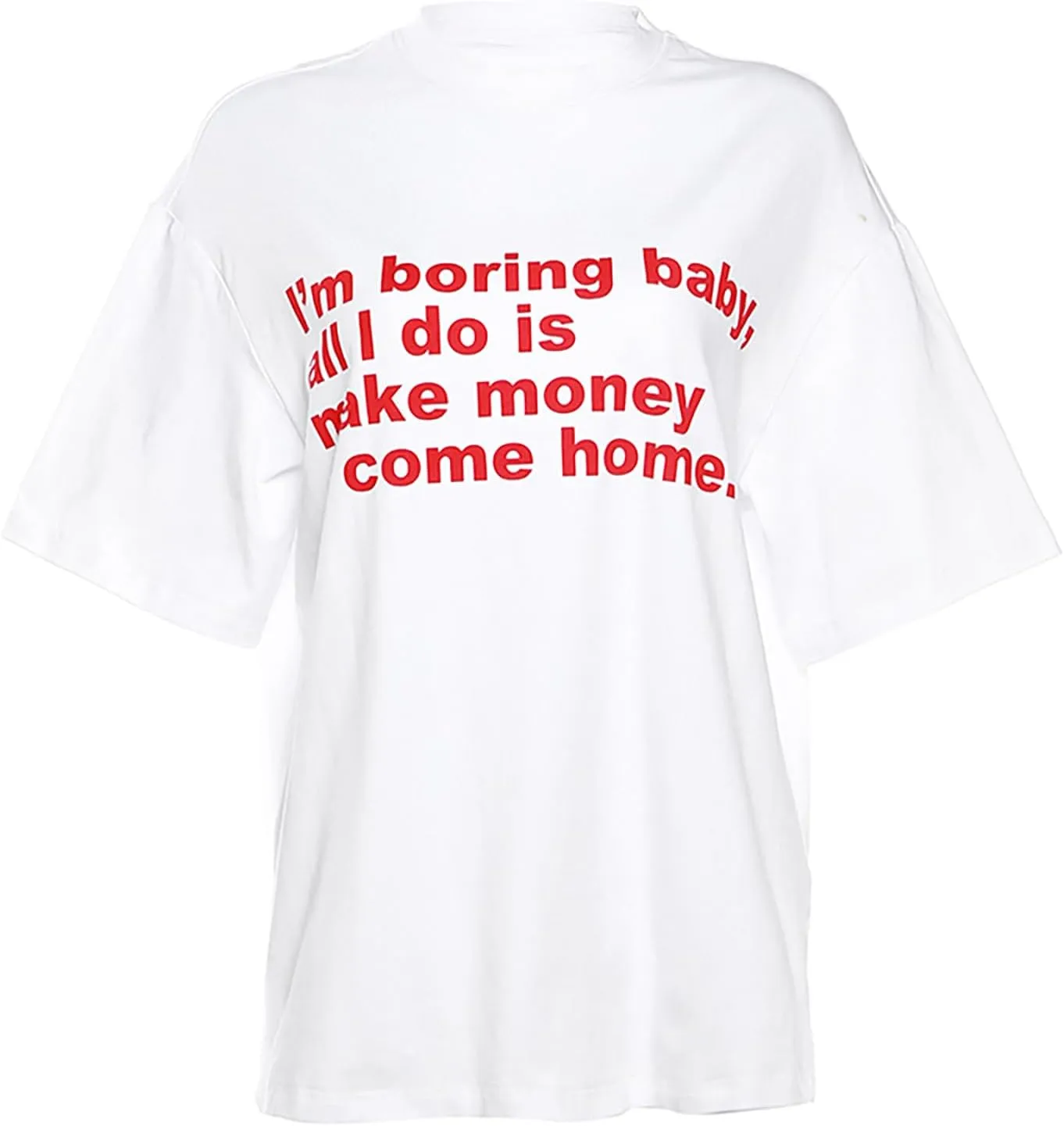 BAIMORE Women's Y2k Crew Neck Letters Print Tunic Oversized Short Sleeve T Shirt